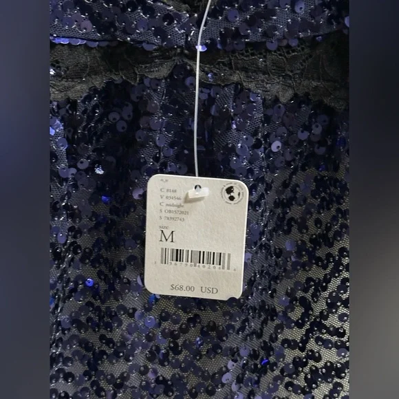 NEW Free People Intimately Right Rhythm Sequin Crop Cami Midnight Blue Women’s M - Picture 7 of 8